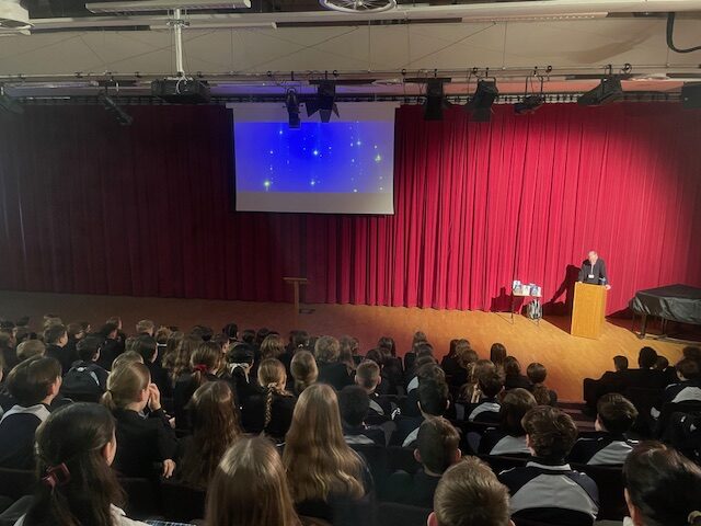 Rother college, 220 children leaning in for a twenty minute reading of Bert the Bat.